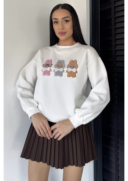 Kadın Bisiklet Yaka Ön Nakışlı Şardonlu Sweatshirt P-00018838 fiyatları