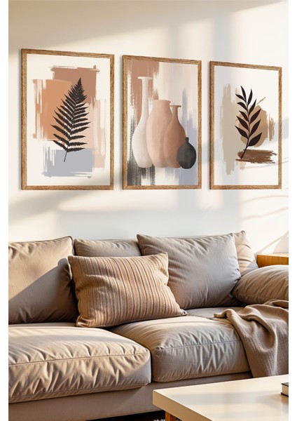 3 Parça Toprağın Dili Konsepli Ahşap Çerçeve Görünümlü Mdf Tablo Seti