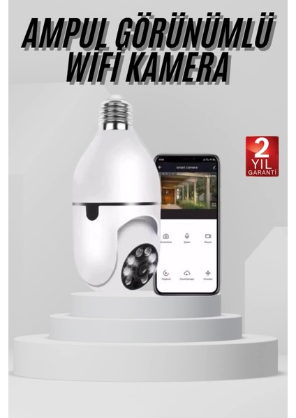 Techmrt Wifi Güvenlik Kamerası 360 Derece Dönebilen Harekete Duyarlı Gece Görüşlü Ampul