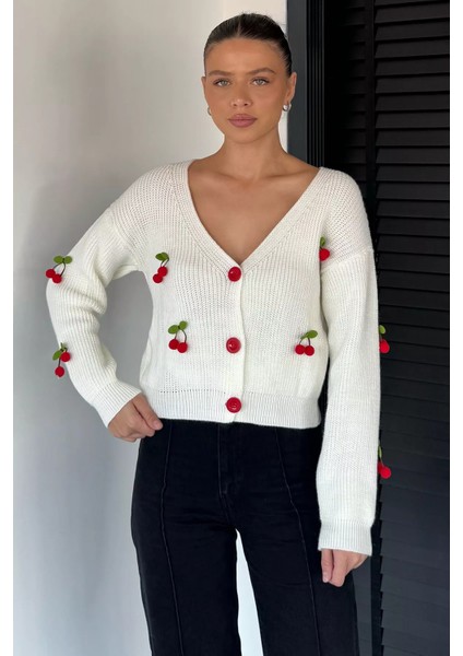 Kiraz Aksesuarlı Kadın Triko Hırka ( S,m,l Uyumludur) P-00018839 fiyatları