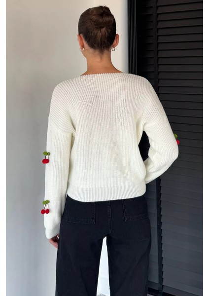 Kiraz Aksesuarlı Kadın Triko Hırka ( S,m,l Uyumludur) P-00018839 fırsatları