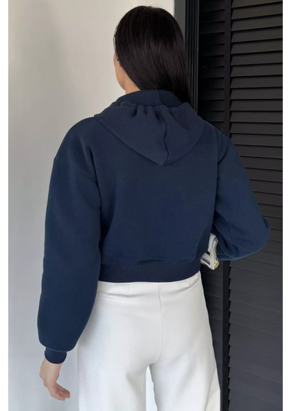 Kadın Kapüşonlu Şardonlu Ön Fermuarlı Crop Top Sweatshirt P-00018833 fırsatları