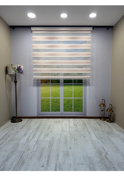 Geniş Piliseli Zebra Stor Perde - Pudra ve Pembe Renk Geçişli modelleri