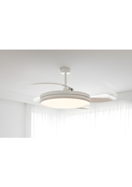 Gizli Kanat Ledli Ses ve Kumanda Kontrollü Tavan Vantilatörü Beyaz KCF307 indirimleri