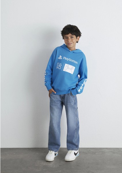 6S10131-70772 Playstation Baskılı Kapüşonlu Mavi Sweatshirt​ fiyatları
