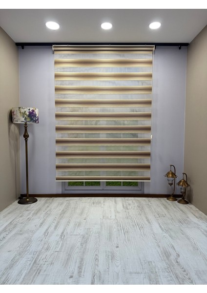 Geniş Piliseli Zebra Stor Perde - Bej Krem Kahverengi Renk Geçişli