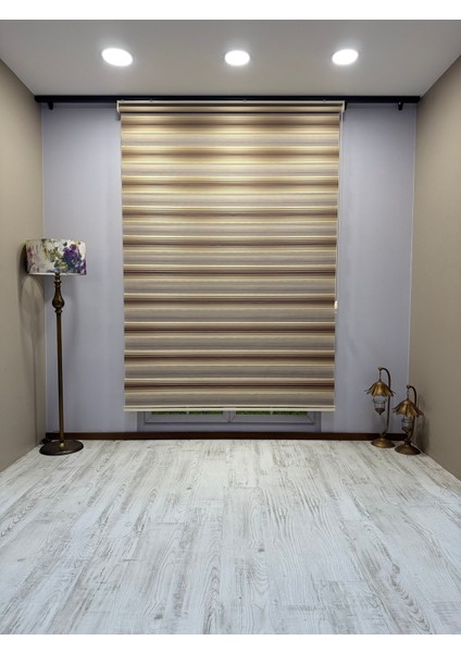 Geniş Piliseli Zebra Stor Perde - Bej Krem Kahverengi Renk Geçişli fiyatları