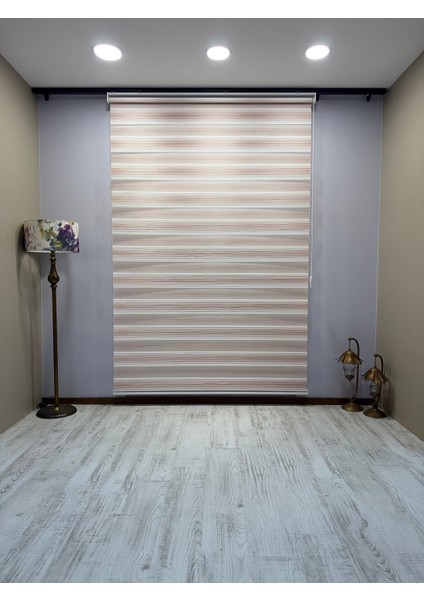 Geniş Piliseli Zebra Stor Perde - Pudra ve Pembe Renk Geçişli fiyatları