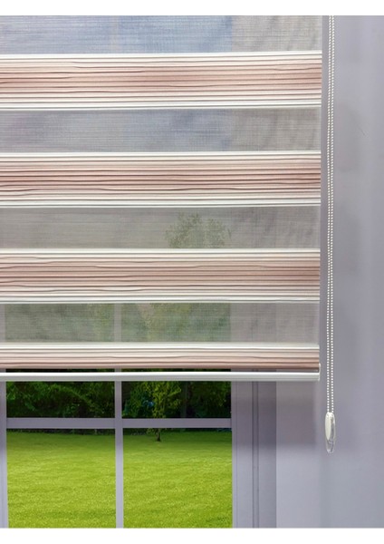 Geniş Piliseli Zebra Stor Perde - Pudra ve Pembe Renk Geçişli fırsatları