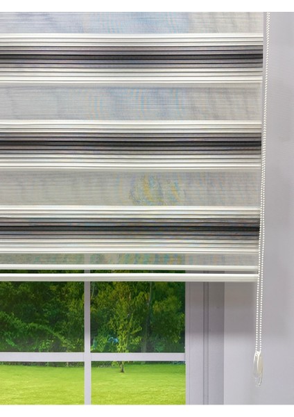 Geniş Piliseli Zebra Stor Perde - Siyah Gri Beyaz Renk Geçişli fırsatları