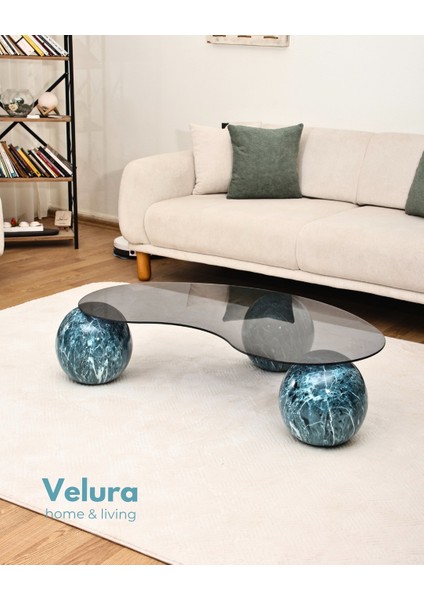 Modern Orta Sehpa & Küre Sehpa & Top Sehpa & Füme Fasulye Cam & Ocean