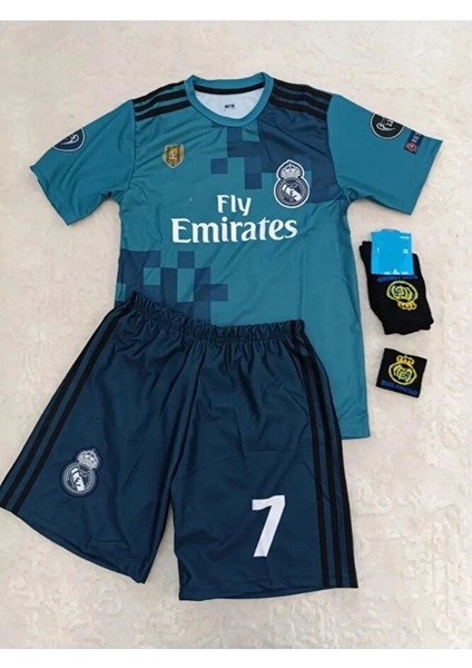 Real.madrid. Ronaldo Deplasman Turkuaz 2018 Şampiyonlar Ligi Çocuk Forması 4lü Set fiyatları