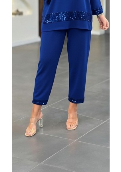 Kadın Uzun Kollu V Yakalı Pulpayet Viskon Iki Iplik Bluz ve Pantolon Takım modelleri