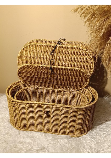 3'lü Rattan Oval Kapaklı Düğmeli Kutu / Organizer / Düzenleyici fırsatları