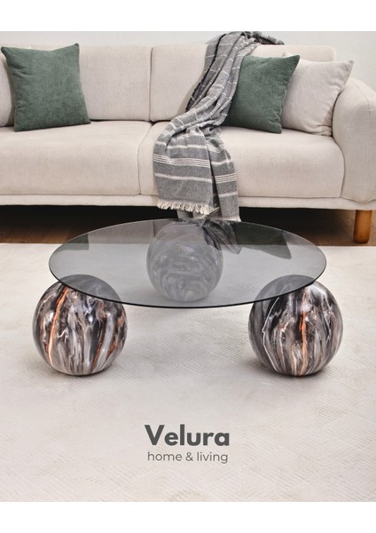 Modern Orta Sehpa & Küre Sehpa & Top Sehpa & Füme Yuvarlak Cam & Dune