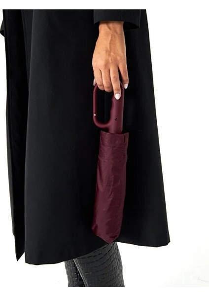 10 Fiber Telli Tam Otomatik Şemsiye Güçlendirilmiş Telli Kanca Saplı Şemsiye - Bordo modelleri