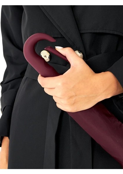 10 Fiber Telli Tam Otomatik Şemsiye Güçlendirilmiş Telli Kanca Saplı Şemsiye - Bordo fırsatları