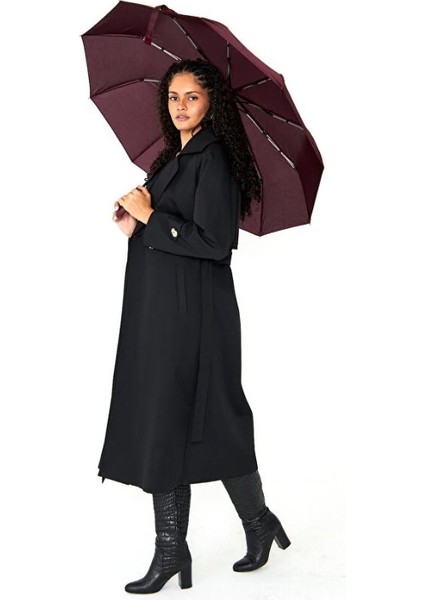 10 Fiber Telli Tam Otomatik Şemsiye Güçlendirilmiş Telli Kanca Saplı Şemsiye - Bordo indirimleri