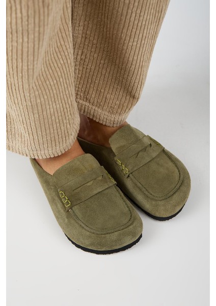 Ziva 2 Kadın Hakiki Deri Loafer Sabo Haki Terlik fiyatları