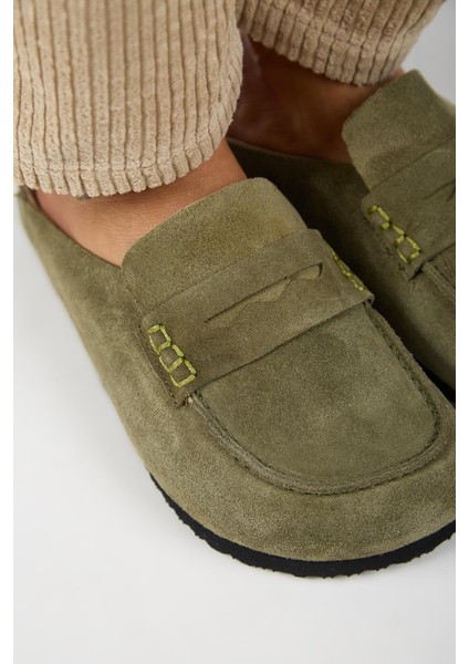 Ziva 2 Kadın Hakiki Deri Loafer Sabo Haki Terlik modelleri