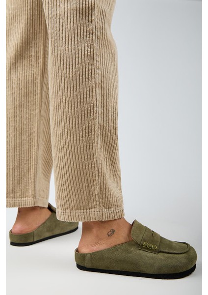 Ziva 2 Kadın Hakiki Deri Loafer Sabo Haki Terlik indirimleri