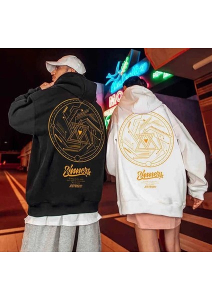 Punıx Büyük Beden Özel Tasarım Geometrik Tasarım Sırt Baskılı Kalın Oversize Kışlık Battal Unısex Sweatshırt