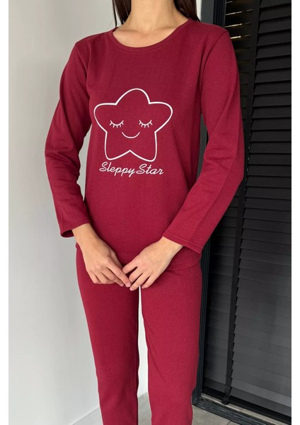 Kadın Bisiklet Yaka Baskılı Uzun Kol Pijama Takımı P-00018715 modelleri