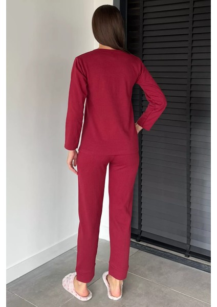 Kadın Bisiklet Yaka Baskılı Uzun Kol Pijama Takımı P-00018715 fırsatları