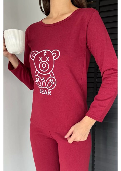 Kadın Baskılı Uzun Kol Bisiklet Yaka Pijama Takımı P-00018716 fiyatları