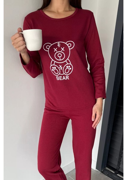 Kadın Baskılı Uzun Kol Bisiklet Yaka Pijama Takımı P-00018716 modelleri