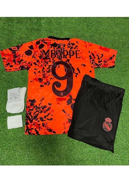 R.madridd 2024/25 Yeni Sezon Kylian Mbappe Özel Konsept Çocuk Forması 4'lü Set Turuncu