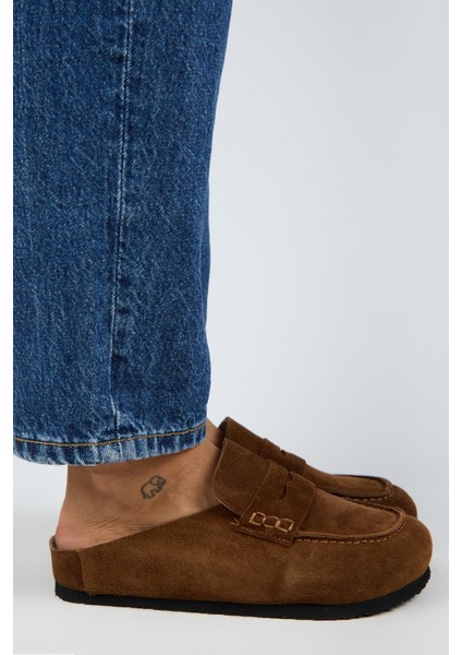 Ziva 2 Kadın Hakiki Deri Loafer Sabo Taba Terlik