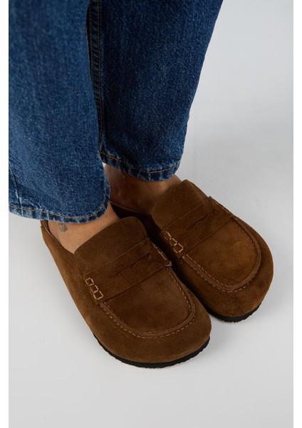 Ziva 2 Kadın Hakiki Deri Loafer Sabo Taba Terlik fiyatları