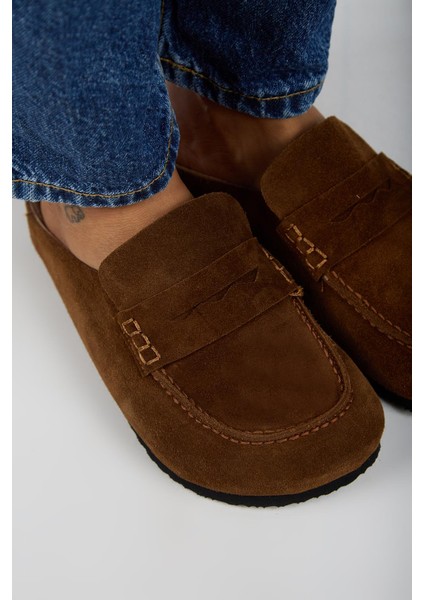 Ziva 2 Kadın Hakiki Deri Loafer Sabo Taba Terlik modelleri