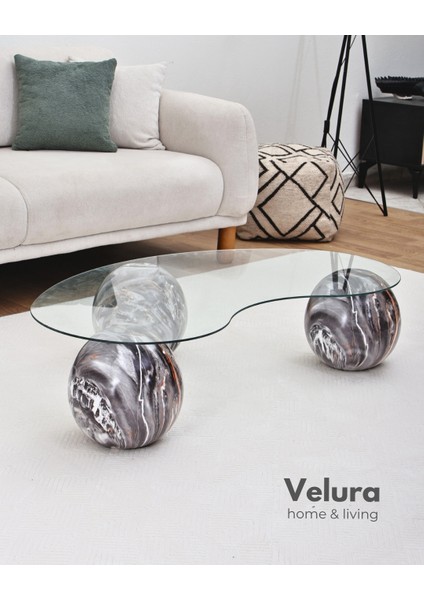 Modern Orta Sehpa & Top Sehpa Cam Sehpa & Küre Orta Sehpa - Dune - Fasulye - Şeffaf Cam