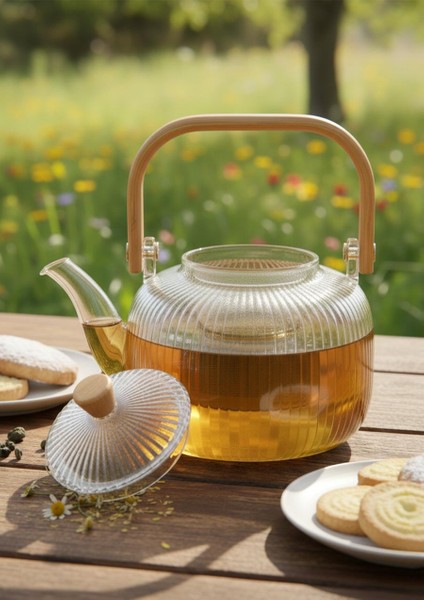 Bambu Saplı Cam Demlik - Cam Çaydanlık - 1 Litre modelleri