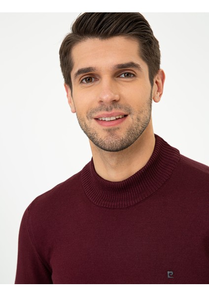 Erkek Bordo Slim Fit Yarım Balıkçı Yaka Basic Triko Kazak 50248552-VR014 fiyatları