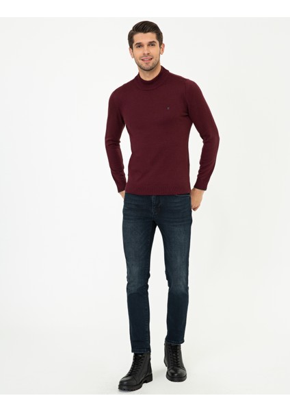 Erkek Bordo Slim Fit Yarım Balıkçı Yaka Basic Triko Kazak 50248552-VR014 indirimleri