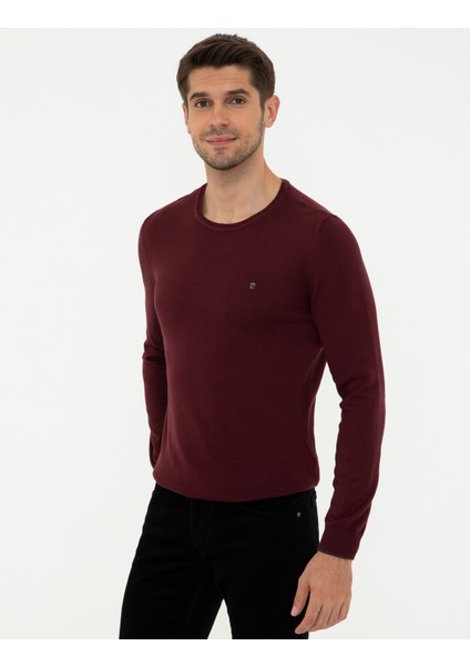 Erkek Bordo Slim Fit Bisiklet Yaka Basic Triko Kazak 50248582-VR014 fırsatları