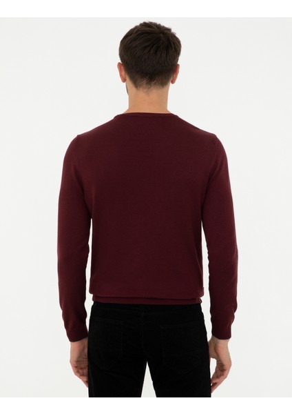 Erkek Bordo Slim Fit Bisiklet Yaka Basic Triko Kazak 50248582-VR014 indirimleri