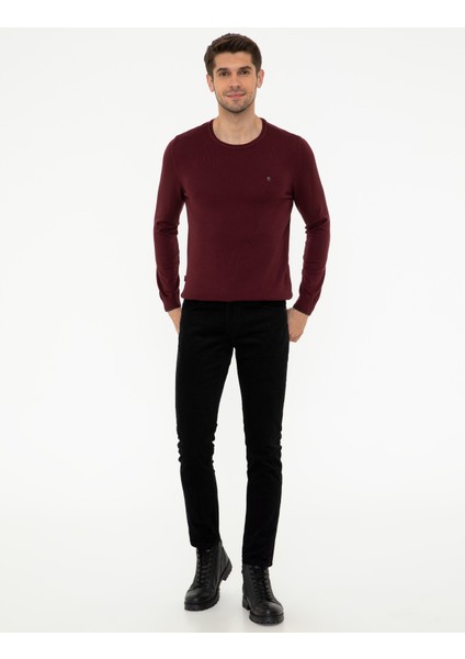 Erkek Bordo Slim Fit Bisiklet Yaka Basic Triko Kazak 50248582-VR014