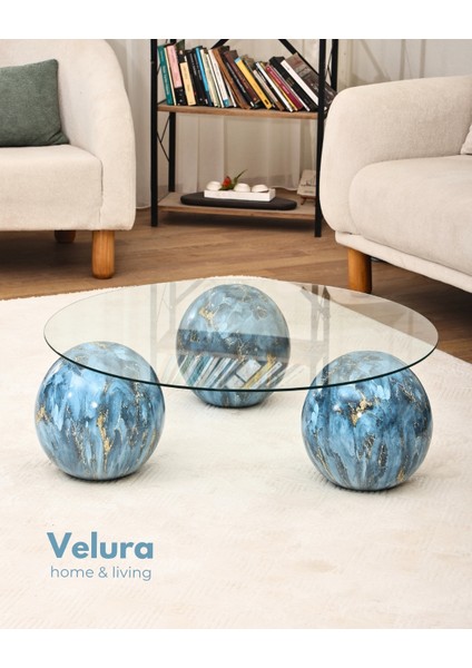 Modern Orta Sehpa & Top Sehpa Cam Sehpa & Küre Orta Sehpa - Sky - Yuvarlak - Şeffaf Cam