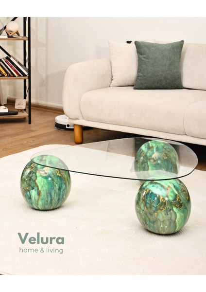 Modern Orta Sehpa & Top Sehpa Cam Sehpa & Küre Orta Sehpa - Jungle - Üçgen - Şeffaf Cam