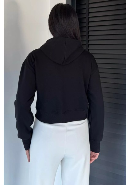 Kadın Kapüşonlu Şardonlu Ön Fermuarlı Crop Top Sweatshirt P-00018833 fırsatları