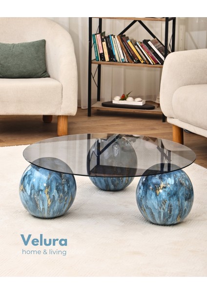 Modern Orta Sehpa & Top Sehpa Cam Sehpa & Küre Orta Sehpa - Sky - Yuvarlak - Füme Cam