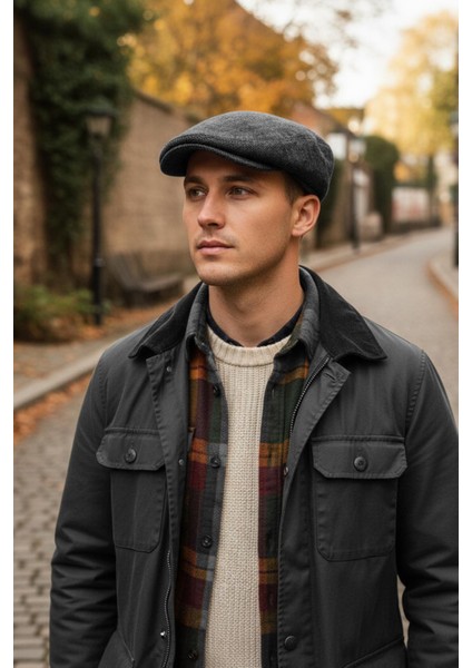 Erkek Kasket Balıksırtı Flat Cap Termal Yün Şapka Antrasit fırsatları