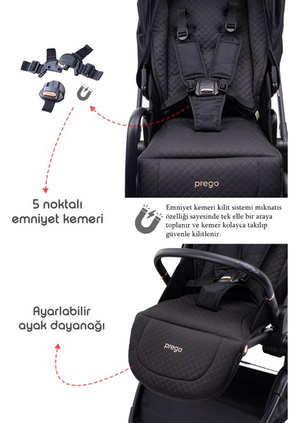 Arteon Çift Yönlü Travel Sistem- Seyahat Sistem Hafif Kolay Katlanabilir Bebek Arabası Siyah 2244 Siyah modelleri