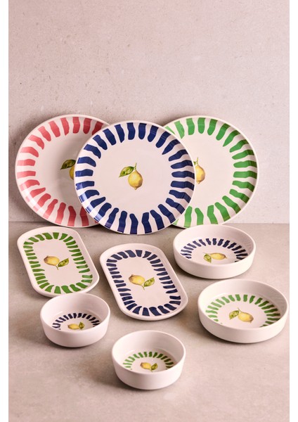 Limone 14 Parça 6 Kişilik Seramik Kahvaltı Seti Limon Desenli Stackable Sunum Tabağı modelleri