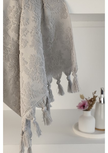 Gri Renk Otantik Saçaklı El Havlusu 50X85 cm - %100 Pamuk - Yumuşak ve Su Emici
