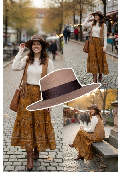 Kadın Yuvarlak Kenarlı Vizon Fötr Şapka